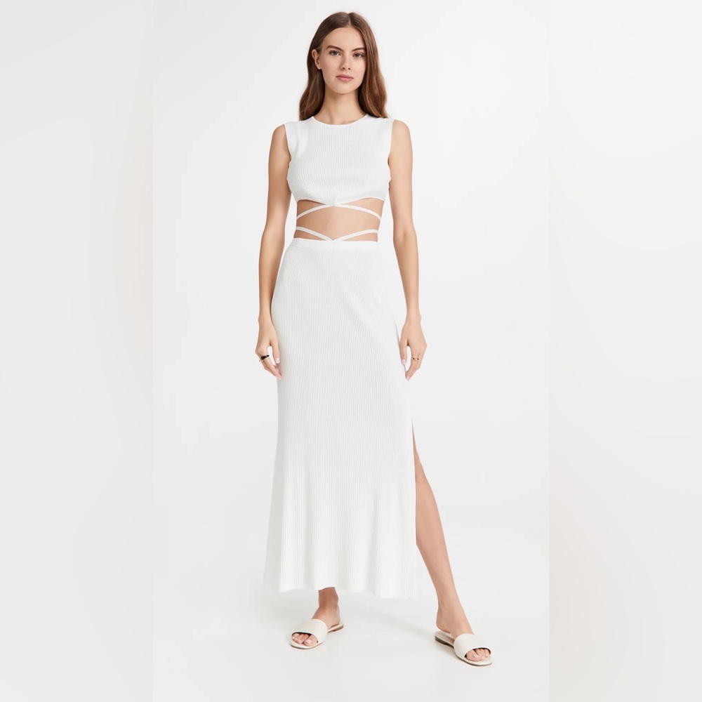 Devon Windsor Off White Rib Knit Tie Wrap Seraphina Top and Sage Skirt Set